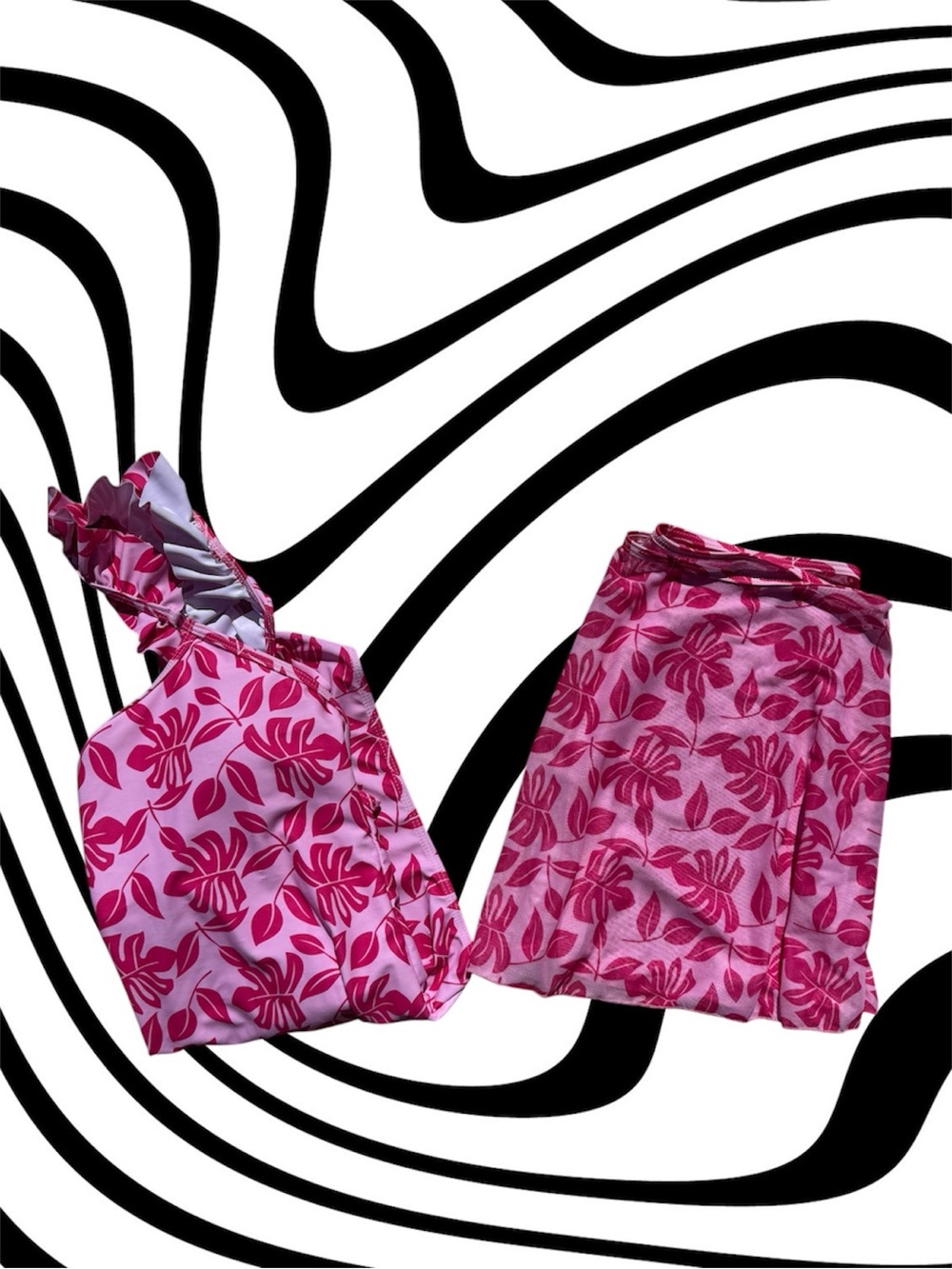 Women’s Pink Leaf Print Bathing Suit